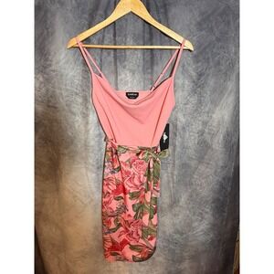Bebe Pink Tropical Floral Wrap Skirt Mini Dress Cowl Neck NWT 703065 XS